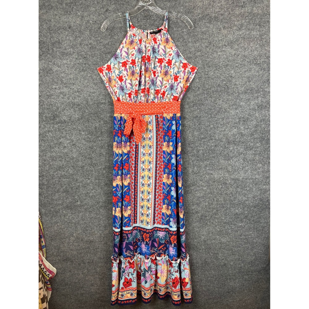 Maggy London Maxi Dress Women Size 10 Multicolor Excellent Floral Halter‎ Ruffle